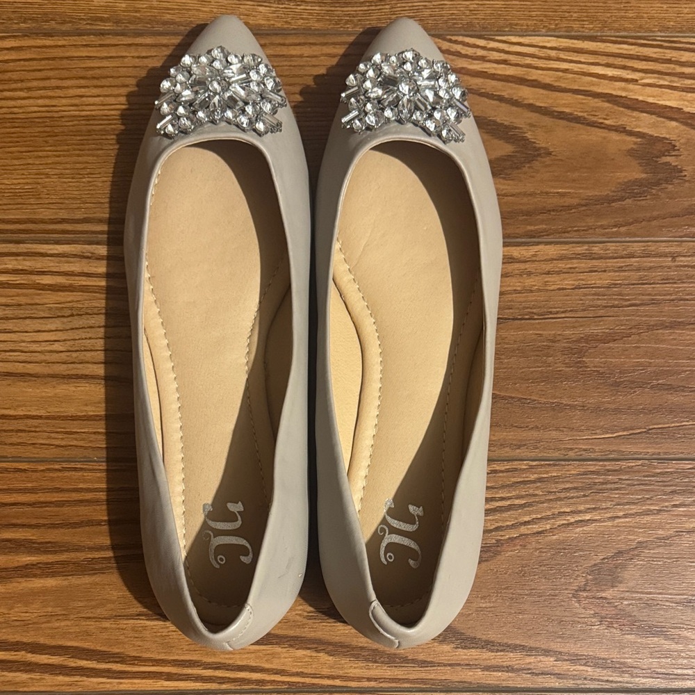 Journee Collection Beige Flats with Crystal Accents